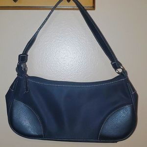 Small, black shoulder purse